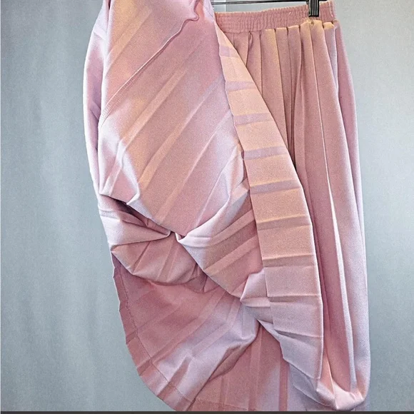Vintage 90s Pink pleated midi skirt elastic waist Coquette Balletcore - Picture 5 of 6